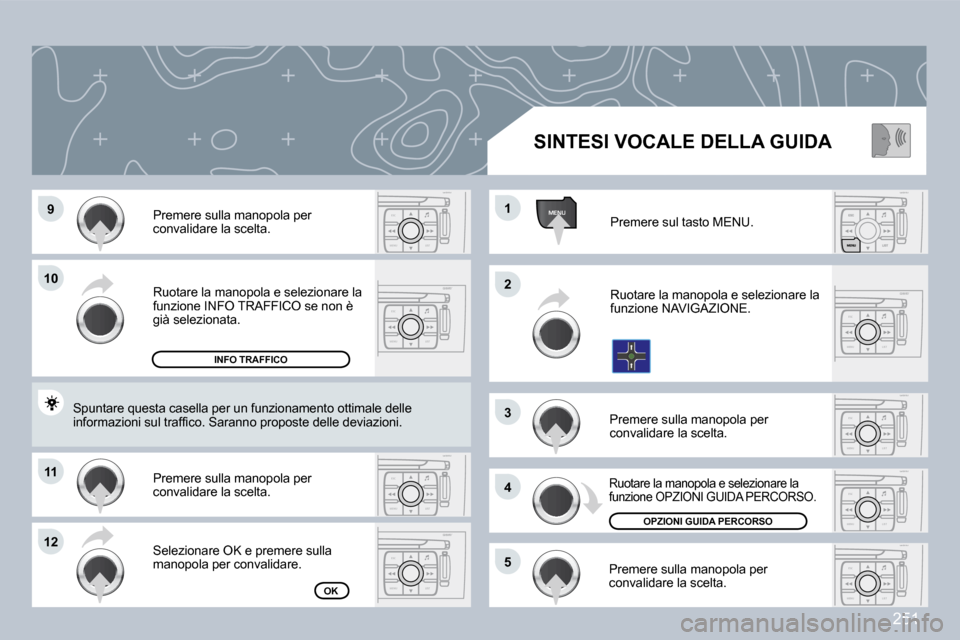 Peugeot 308 CC 2009  Manuale del proprietario (in Italian) �2�5�1
ESC
MENU LISTESC
MENU LIST
MENU
ESC
MENU LISTESC
MENU LIST
ESC
MENU LIST
ESC
MENU LISTESC
MENU LIST
ESC
MENU LIST�9�9
�1�0�1�0
�1�1�1�1
�1�2�1�2
�2�2
�4�4
�3�3
�1�1
�5�5
� �R�u�o�t�a�r�e� �l�a�