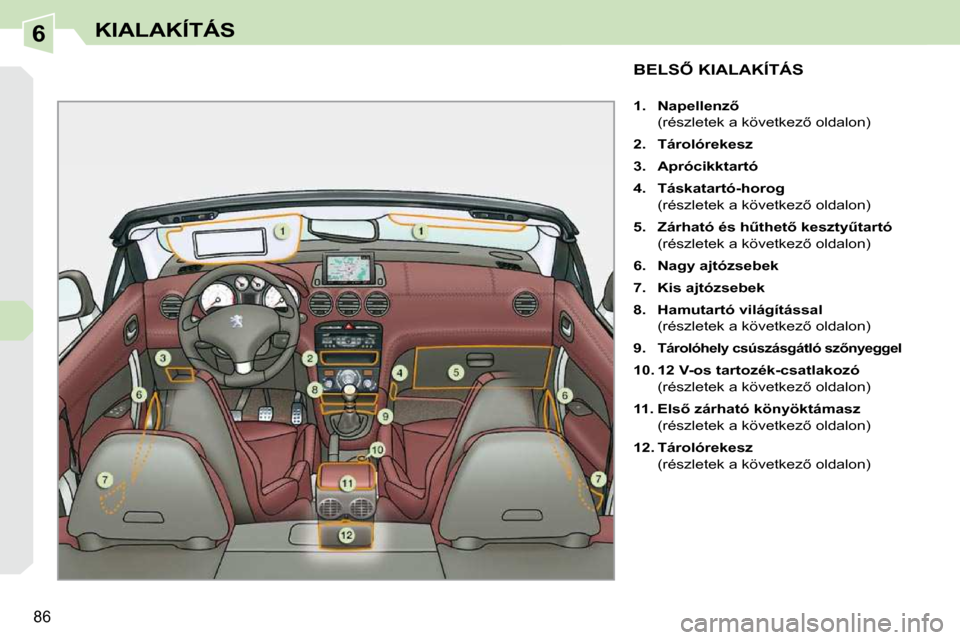 Peugeot 308 CC 2009  Kezelési útmutató (in Hungarian) 6
86
KIALAKÍTÁS
� � � � � � � � � � � �B�E�L�S4� �K�I�A�L�A�K�Í�T�Á�S� 
   
1.     �N�a�p�e�l�l�e�n�z5�     
�  �(�r�é�s�z�l�e�t�e�k� �a� �k�ö�v�e�t�k�e�z5� �o�l�d�a�l�o�n�)�  
  
2.     Tár