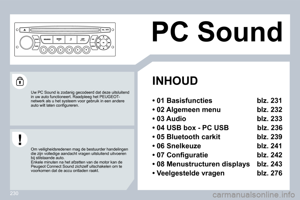 Peugeot 308 CC 2009  Handleiding (in Dutch) 230
     PC Sound 
   INHOUD  
  
