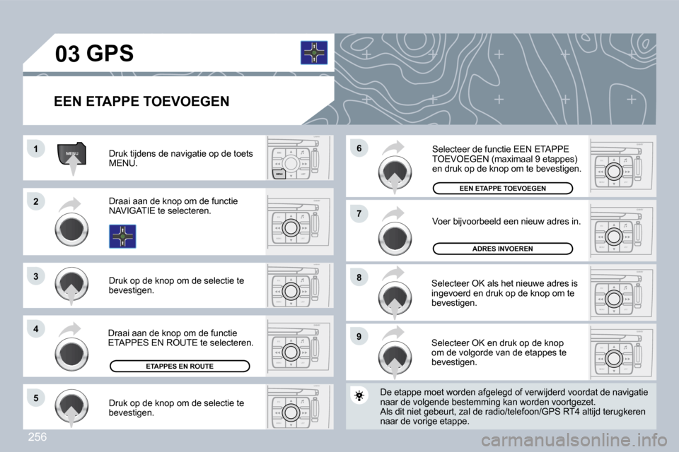 Peugeot 308 CC 2009  Handleiding (in Dutch) 256
MENU
ESC
MENU LIST
ESC
MENU LISTESC
MENU LIST
ESC
MENU LIST
ESC
MENU LIST
ESC
MENU LIST
ESC
MENU LIST
ESC
MENU LIST
�0�3
�1�1
�2�2
�3�3
�4�4
�7�7
�9�9
�8�8
�6�6
�5�5
� � �E�E�N� �E�T�A�P�P�E� �T�O