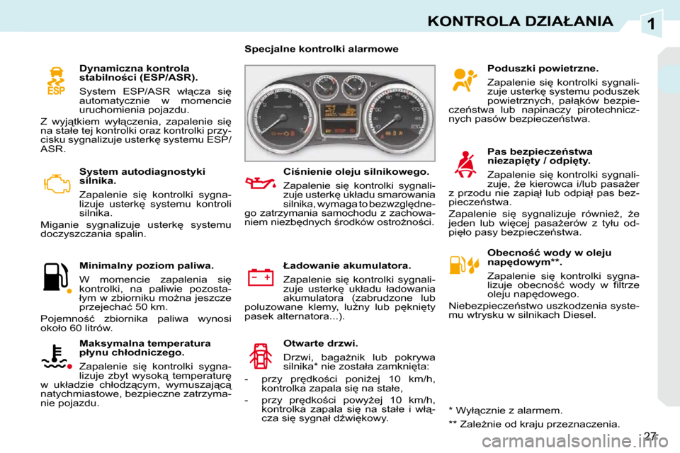 Peugeot 308 CC 2009  Instrukcja Obsługi (in Polish) 1
27
�K�O�N�T�R�O�L�A� �D�Z�I�A�Ł�A�N�I�A
� � � �S�y�s�t�e�m� �a�u�t�o�d�i�a�g�n�o�s�t�y�k�i�  
�s�i�l�n�i�k�a�.�  
� �Z�a�p�a�l�e�n�i�e�  �s�i
�  �k�o�n�t�r�o�l�k�i�  �s�y�g�n�a�- 
�l�i�z�u�j�e�  �