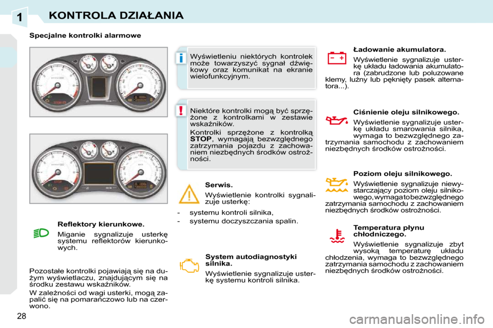 Peugeot 308 CC 2009  Instrukcja Obsługi (in Polish) 1
i
!
28
�K�O�N�T�R�O�L�A� �D�Z�I�A�Ł�A�N�I�A
� �W�y;�w�i�e�t�l�e�n�i�u�  �n�i�e�k�t�ó�r�y�c�h�  �k�o�n�t�r�o�l�e�k�  
�m�oG�e�  �t�o�w�a�r�z�y�s�z�y�ć�  �s�y�g�n�a�ł�  �dE�w�i
�-
�k�o�w�y�  �