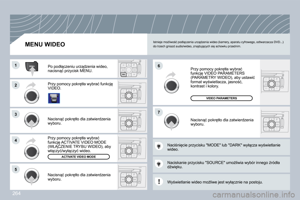 Peugeot 308 CC 2009  Instrukcja Obsługi (in Polish) 264
ESC
MENU LIST
MENU
ESC
MENU LIST
ESC
MENU LIST
ESC
MENU LIST
ESC
MENU LIST
ESC
MENU LIST
�1�1
�2�2
�3�3
�4�4
�5�5
�7�7
�6�6
� �I�s�t�n�i�e�j�e� �m�oG�l�i�w�o;�ć� �p�o�d�ł"�c�z�e�n�i�a� �u�r�z