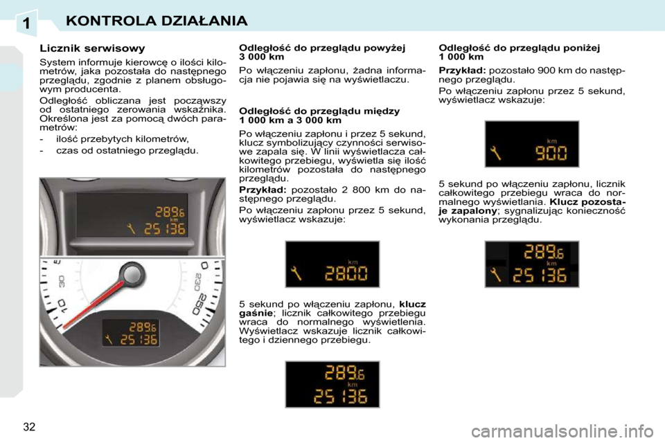 Peugeot 308 CC 2009  Instrukcja Obsługi (in Polish) 1
32
�K�O�N�T�R�O�L�A� �D�Z�I�A�Ł�A�N�I�A
� � � � � � �L�i�c�z�n�i�k� �s�e�r�w�i�s�o�w�y�  
� �S�y�s�t�e�m� �i�n�f�o�r�m�u�j�e� �k�i�e�r�o�w�c
� �o� �i�l�o;�c�i� �k�i�l�o�- 
�m�e�t�r�ó�w�,�  �j�a�