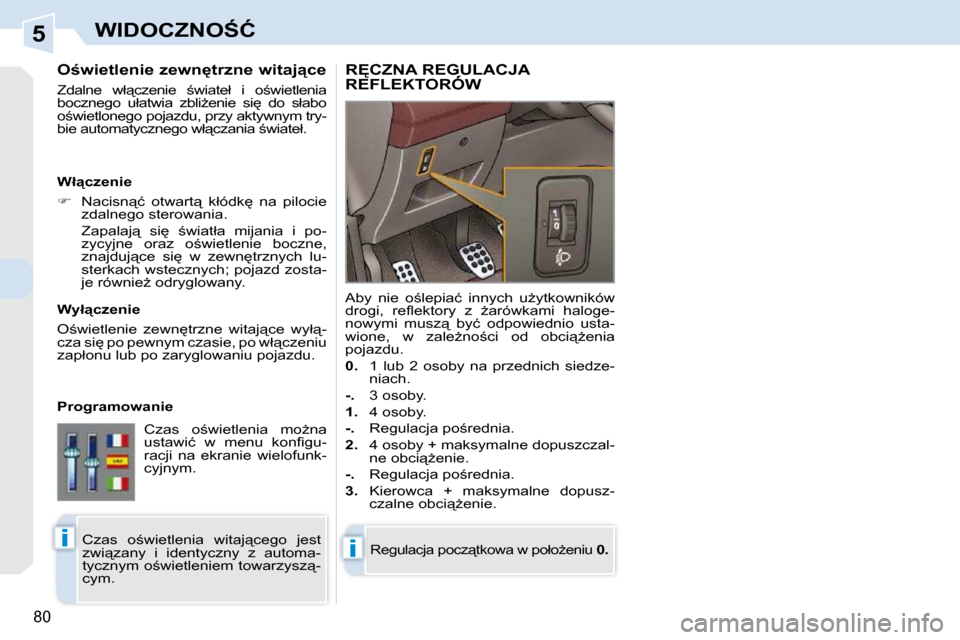 Peugeot 308 CC 2009  Instrukcja Obsługi (in Polish) 5
�i�i
�8�0
�W�I�D�O�C�Z�N�O:�Ć
� � � � � � � � �O�w�i�e�t�l�e�n�i�e� �z�e�w�n�t�r�z�n�e� �w�i�t�a�j"�c�e�  
� �Z�d�a�l�n�e�  �w�ł"�c�z�e�n�i�e�  ;�w�i�a�t�e�ł�  �i�  �o;�w�i�e�t�l�e�n�i�a