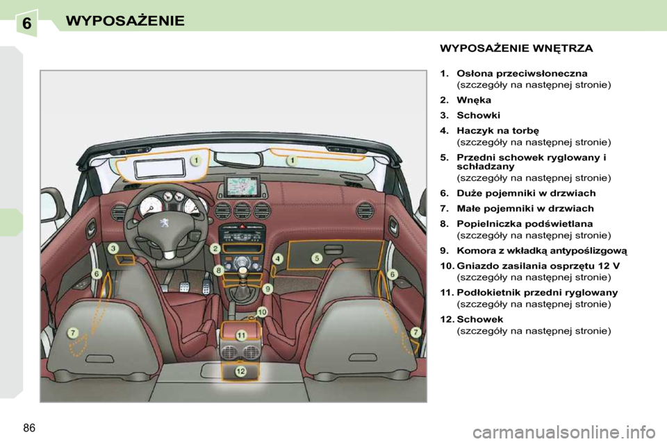 Peugeot 308 CC 2009  Instrukcja Obsługi (in Polish) 6
86
�W�Y�P�O�S�AF�E�N�I�E
� � � � � � � � � � � �W�Y�P�O�S�AF�E�N�I�E� �W�N&�T�R�Z�A� 
   
1.     �O�s�ł�o�n�a� �p�r�z�e�c�i�w�s�ł�o�n�e�c�z�n�a�     
�  �(�s�z�c�z�e�g�ó�ł�y� �n�a� �n�a�s�t
