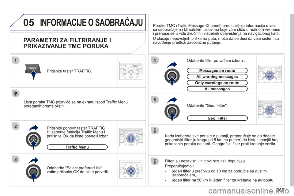 Peugeot 308 SW BL 2013  Упутство за употребу (in Serbian) 267
05
TRAFFIC
2ABC3DEF5JKL4GHI6MNO8TUV7PQRS9WXYZ0*#
1RADIO MEDIANAV ESC TRAFFIC
SETUPADDR
BOOK
2ABC3DEF5JKL4GHI6MNO8TUV7PQRS9WXYZ0*#
1RADIO MEDIANAV ESC TRAFFIC
SETUPADDR
BOOK
2ABC3DEF5JKL4GHI6MNO8TU