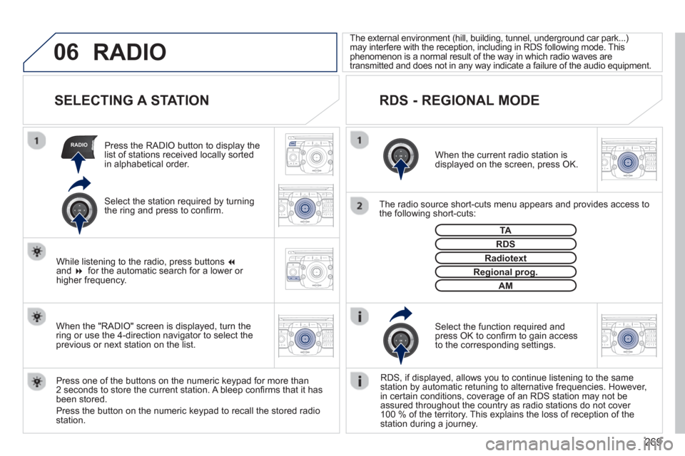 Peugeot 308 SW BL 2012.5  Owners Manual - RHD (UK, Australia) 269
06
RADIO
2ABC3DEF5JKL4GHI6MNO8TUV7PQRS9WXYZ0*#
1RADIO MEDIANAV ESC TRAFFIC
SETUPADDR
BOOK
2ABC3DEF5JKL4GHI6MNO8TUV7PQRS9WXYZ0*#
1RADIO MEDIANAV ESC TRAFFIC
SETUPADDR
BOOK
2ABC3DEF5JKL4GHI6MNO8TUV7