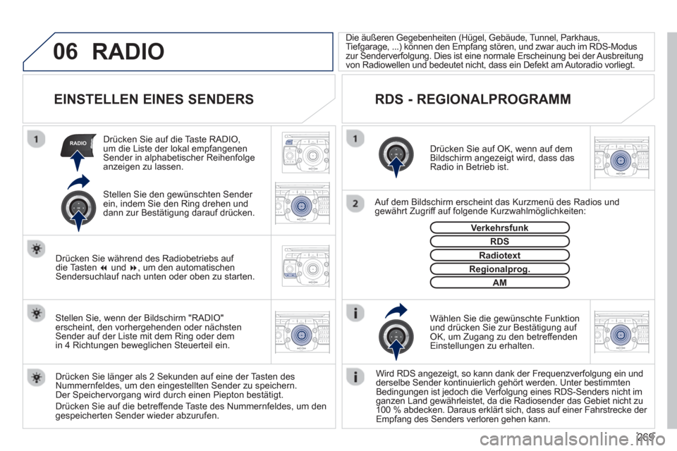 Peugeot 308 SW BL 2012.5  Betriebsanleitung (in German) 269
06
RADIO
2ABC3DEF5JKL4GHI6MNO8TUV7PQRS9WXYZ0*#
1RADIO MEDIANAV ESC TRAFFIC
SETUPADDR
BOOK
2ABC3DEF5JKL4GHI6MNO8TUV7PQRS9WXYZ0*#
1RADIO MEDIANAV ESC TRAFFIC
SETUPADDR
BOOK
2ABC3DEF5JKL4GHI6MNO8TUV7