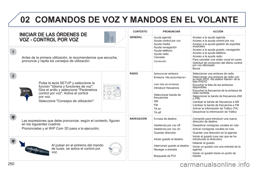 Peugeot 308 SW BL 2012.5 Manual del propietario (in Spanish) 250
02
SETUP2ABC3DEF5JKL4GHI6MNO8TUV7PQRS9WXYZ0*#
1NAV ESC TRAFFICADDR
BOOKSETUP
Antes de la primera utilización, le recomendamos que escuche, pronuncie y repita los consejos de utilización.
Pu Peugeot 308 SW BL 2012.5 Manual del propietario (in Spanish) 250
02
SETUP2ABC3DEF5JKL4GHI6MNO8TUV7PQRS9WXYZ0*#
1NAV ESC TRAFFICADDR
BOOKSETUP
Antes de la primera utilización, le recomendamos que escuche, pronuncie y repita los consejos de utilización.
Pu