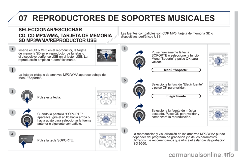 Peugeot 308 SW BL 2012.5  Manual del propietario (in Spanish) 271
07
MEDIA
2ABC3DEF5JKL4GHI6MNO8TUV7PQRS9WXYZ0*#
1RADIO MEDIANAV ESC TRAFFIC
SETUPADDR
BOOK
2ABC3DEF5JKL4GHI6MNO8TUV7PQRS9WXYZ0*#
1RADIO MEDIANAV ESC TRAFFIC
SETUPADDR
BOOK
2ABC3DEF5JKL4GHI6MNO8TUV7