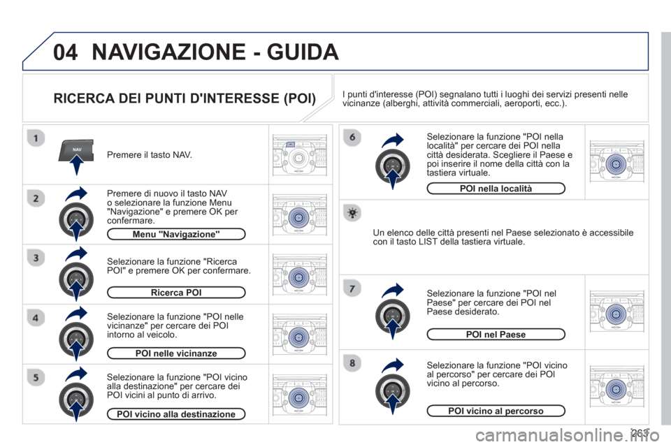 Peugeot 308 SW BL 2012.5  Manuale del proprietario (in Italian) 263
04
NAV2ABC3DEF5JKL4GHI6MNO8TUV7PQRS9WXYZ0*#
1RADIO MEDIANAV ESC TRAFFIC
SETUPADDR
BOOK
2ABC3DEF5JKL4GHI6MNO8TUV7PQRS9WXYZ0*#
1RADIO MEDIANAV ESC TRAFFIC
SETUPADDR
BOOK
2ABC3DEF5JKL4GHI6MNO8TUV7PQR