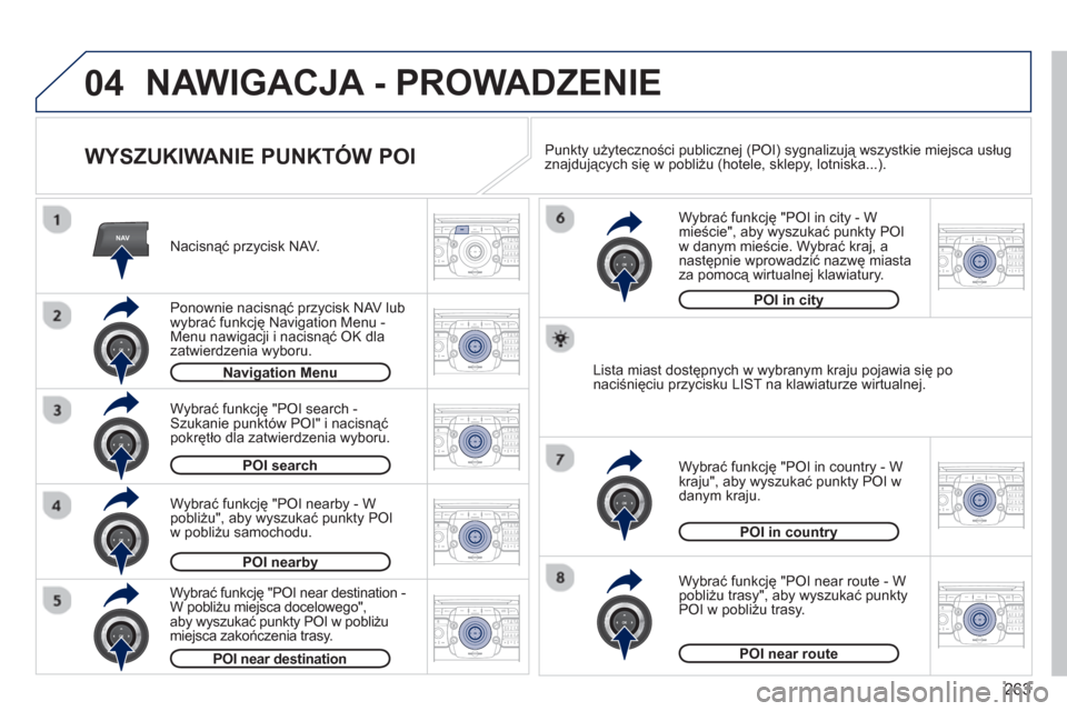 Peugeot 308 SW BL 2012.5  Instrukcja Obsługi (in Polish) 263
04
NAV2ABC3DEF5JKL4GHI6MNO8TUV7PQRS9WXYZ0*#
1RADIO MEDIANAV ESC TRAFFIC
SETUPADDR
BOOK
2ABC3DEF5JKL4GHI6MNO8TUV7PQRS9WXYZ0*#
1RADIO MEDIANAV ESC TRAFFIC
SETUPADDR
BOOK
2ABC3DEF5JKL4GHI6MNO8TUV7PQR