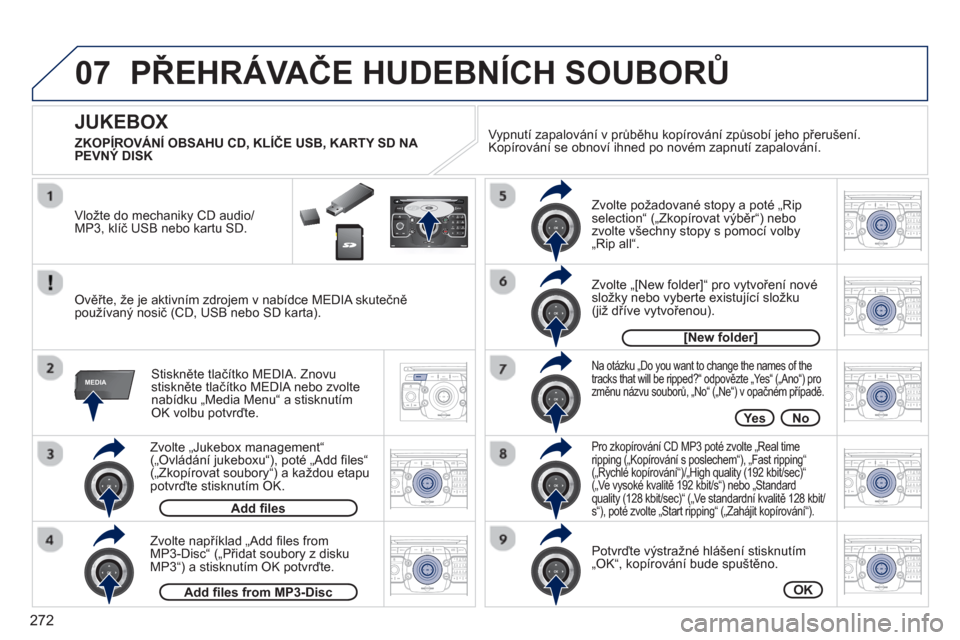 Peugeot 308 SW BL 2012.5  Návod k obsluze (in Czech) 272
07
MEDIA
2ABC3DEF5JKL4GHI6MNO8TUV7PQRS9WXYZ0*#
1RADIO MEDIANAV ESC TRAFFIC
SETUPADDR
BOOK
2ABC3DEF5JKL4GHI6MNO8TUV7PQRS9WXYZ0*#
1RADIO MEDIANAV ESC TRAFFIC
SETUPADDR
BOOK
2ABC3DEF5JKL4GHI6MNO8TUV7