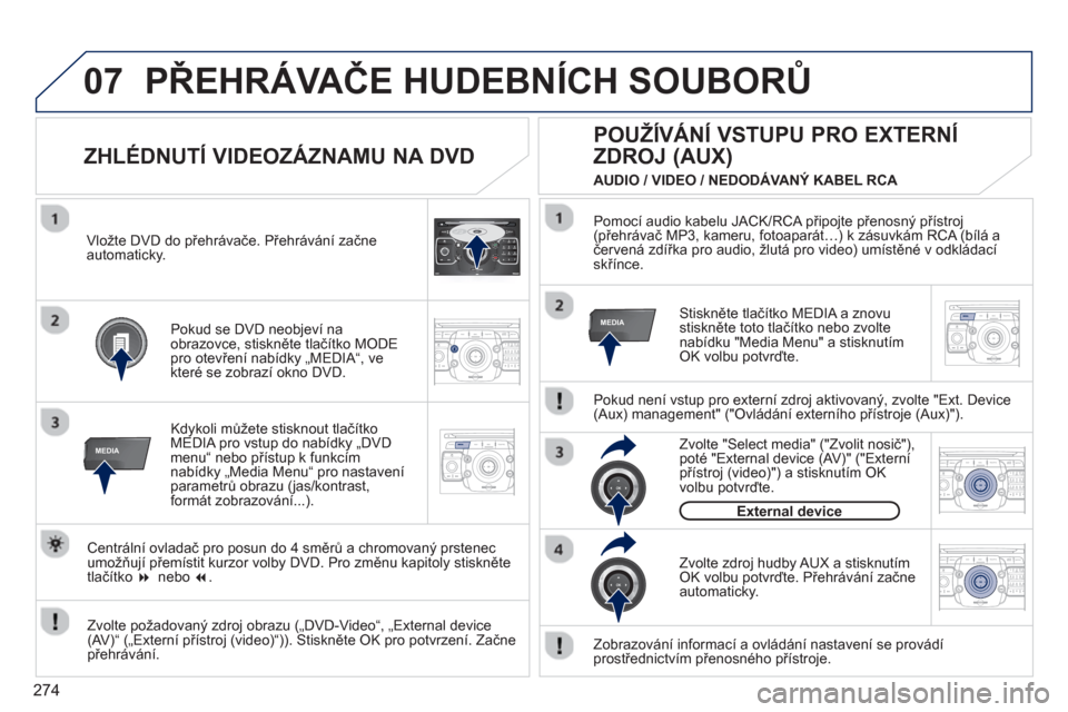 Peugeot 308 SW BL 2012.5  Návod k obsluze (in Czech) 274
07
MEDIA
2ABC3DEF5JKL4GHI6MNO8TUV7PQRS9WXYZ0*#
1RADIO MEDIANAV ESC TRAFFIC
SETUPADDR
BOOK
MEDIA
2ABC3DEF5JKL4GHI6MNO8TUV7PQRS9WXYZ0*#
1RADIO MEDIANAV ESC TRAFFIC
SETUPADDR
BOOK
2ABC3DEF5JKL4GHI6MN
