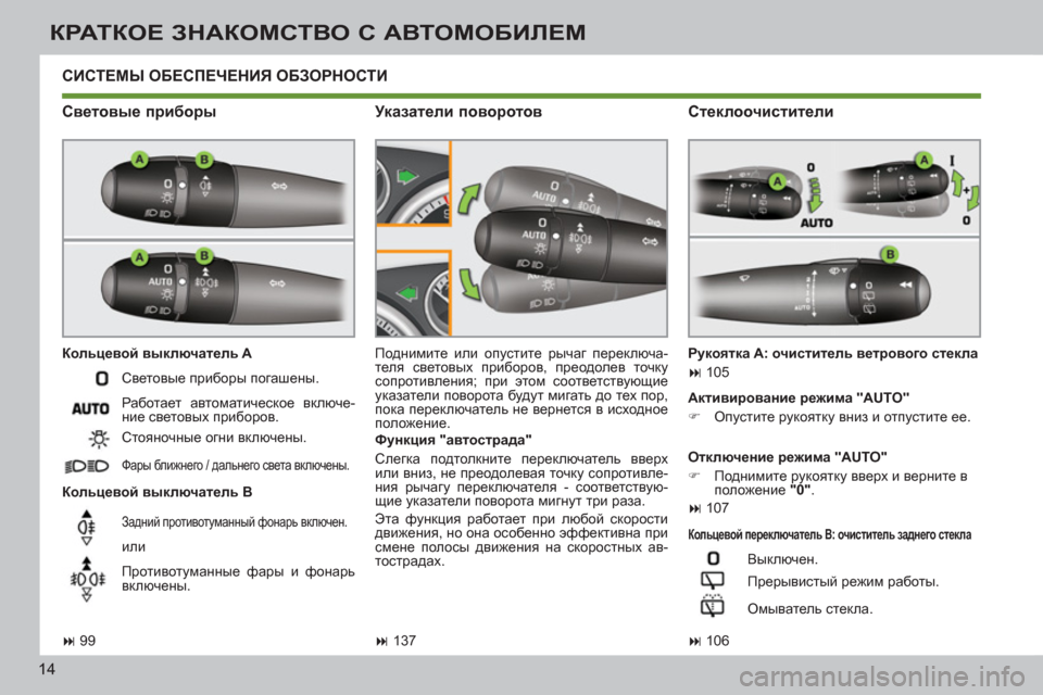 Peugeot 308 SW BL 2012.5 Инструкция по эксплуатации (in Russian) 14
КРАТКОЕ ЗНАКОМСТВО С АВТОМОБИЛЕМ
СИСТЕМЫ ОБЕСПЕЧЕНИЯ ОБЗОРНОСТИ
Световые приборы
Кольцевой выключ Peugeot 308 SW BL 2012.5 Инструкция по эксплуатации (in Russian) 14
КРАТКОЕ ЗНАКОМСТВО С АВТОМОБИЛЕМ
СИСТЕМЫ ОБЕСПЕЧЕНИЯ ОБЗОРНОСТИ
Световые приборы
Кольцевой выключ