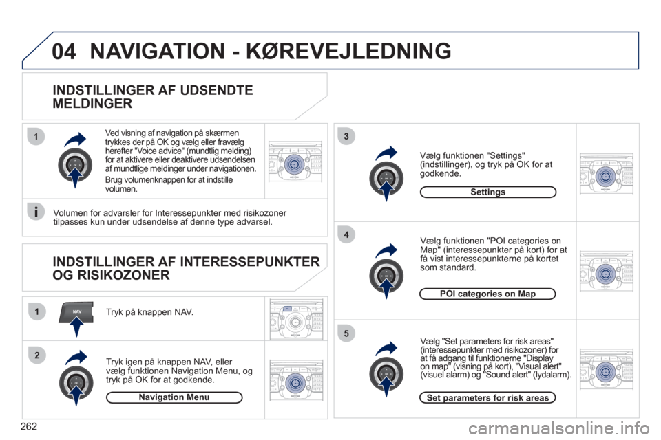 Peugeot 308 SW BL 2011  Instruktionsbog (in Danish) 262
2ABC3DEF5JKL4GHI6MNO8TUV7PQRS9WXYZ0*#
1RADIO MEDIANAVESC TRAFFIC
SETUPADDR
BOOKNAV
13
4
5
2ABC3DEF5JKL4GHI6MNO8TUV7PQRS9WXYZ0*#
1RADIO MEDIANAV ESC TRAFFIC
SETUPADDR
BOOK
2ABC3DEF5JKL4GHI6MNO8TUV7