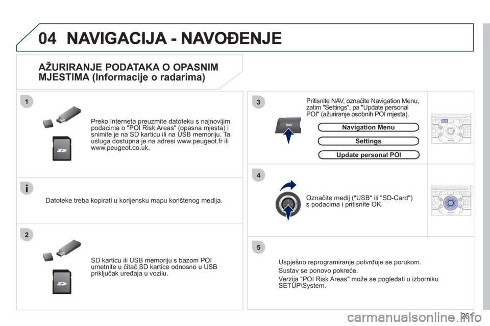 Peugeot 308 SW BL 2011  Vodič za korisnike (in Croatian) 261
04
13
4
2
5
2ABC3DEF5JKL4GHI6MNO8TUV7PQRS9WXYZ0*#
1RADIO MEDIANAVESC TRAFFIC
SETUPADDR
BOOKNAV
2ABC3DEF5JKL4GHI6MNO8TUV7PQRS9WXYZ0*#
1RADIO MEDIANAV ESC TRAFFIC
SETUPADDR
BOOK
   
Preko Interneta 