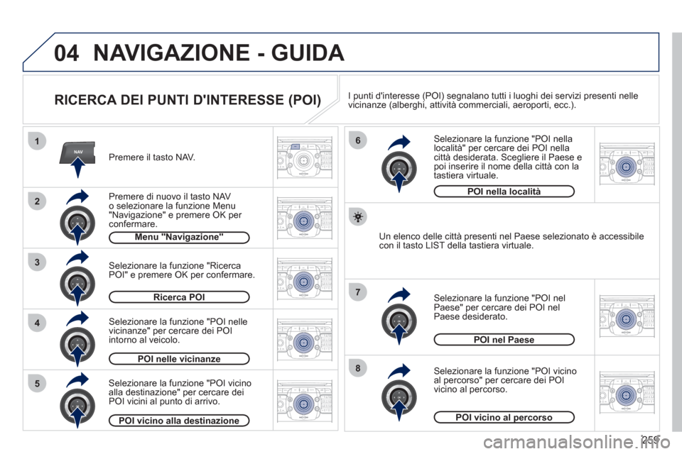 Peugeot 308 SW BL 2011  Manuale del proprietario (in Italian) 259
04
2ABC3DEF5JKL4GHI6MNO8TUV7PQRS9WXYZ0*#
1RADIO MEDIANAVESC TRAFFIC
SETUPADDR
BOOK
2ABC3DEF5JKL4GHI6MNO8TUV7PQRS9WXYZ0*#
1RADIO MEDIANAV ESC TRAFFIC
SETUPADDR
BOOK
NAV1
3
4
6
7
8
2ABC3DEF5JKL4GHI6