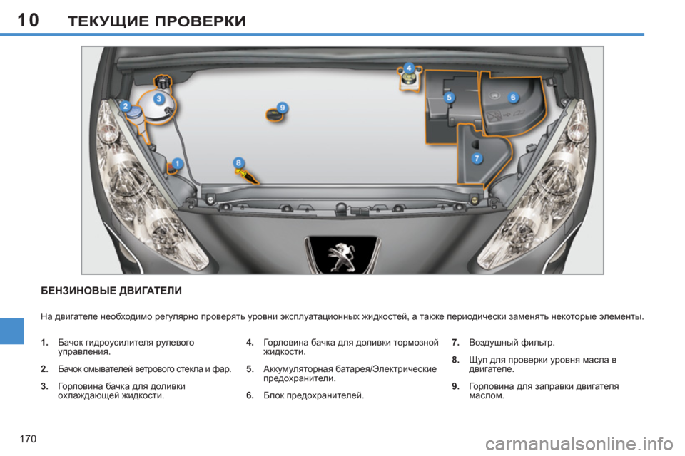 Peugeot 308 SW BL 2011 Инструкция по эксплуатации (in Russian) 10
170
ТЕКУЩИЕ ПРОВЕРКИ
БЕНЗИНОВЫЕ ДВИГАТЕЛИ
На двигателе необходимо регулярно проверять уровни эксплуатаци Peugeot 308 SW BL 2011 Инструкция по эксплуатации (in Russian) 10
170
ТЕКУЩИЕ ПРОВЕРКИ
БЕНЗИНОВЫЕ ДВИГАТЕЛИ
На двигателе необходимо регулярно проверять уровни эксплуатаци