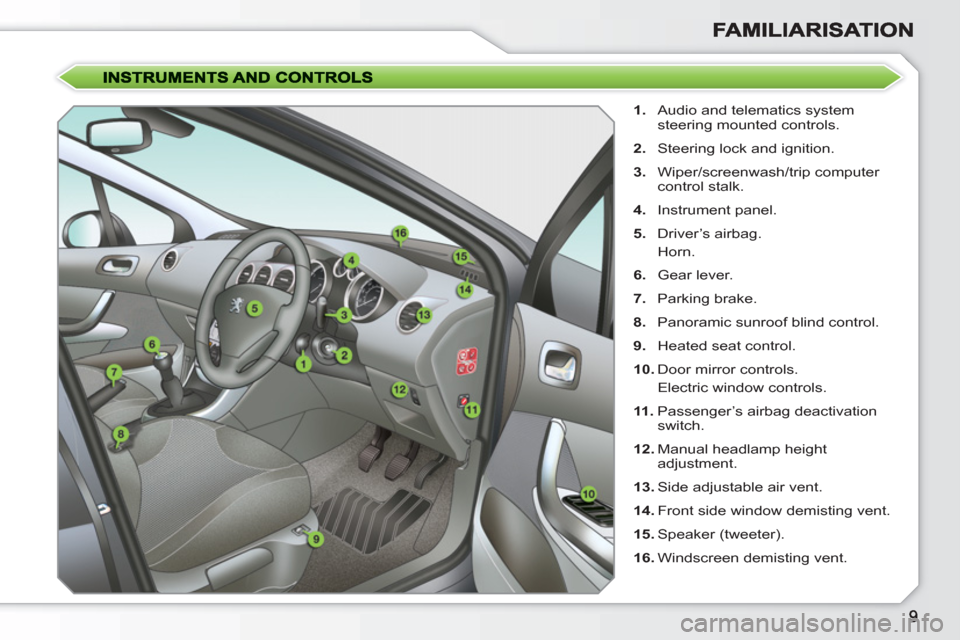 Peugeot 308 SW BL 2010.5 Owners Manual - RHD (UK. Australia)
1.
Audio and telematics system
steering mounted controls.
2.
Steering lock and ignition.
3.
Wiper/screenwash/trip computer
control stalk.
4.
Instrument panel.
5. Peugeot 308 SW BL 2010.5 Owners Manual - RHD (UK. Australia)
1.
Audio and telematics system
steering mounted controls.
2.
Steering lock and ignition.
3.
Wiper/screenwash/trip computer
control stalk.
4.
Instrument panel.
5.