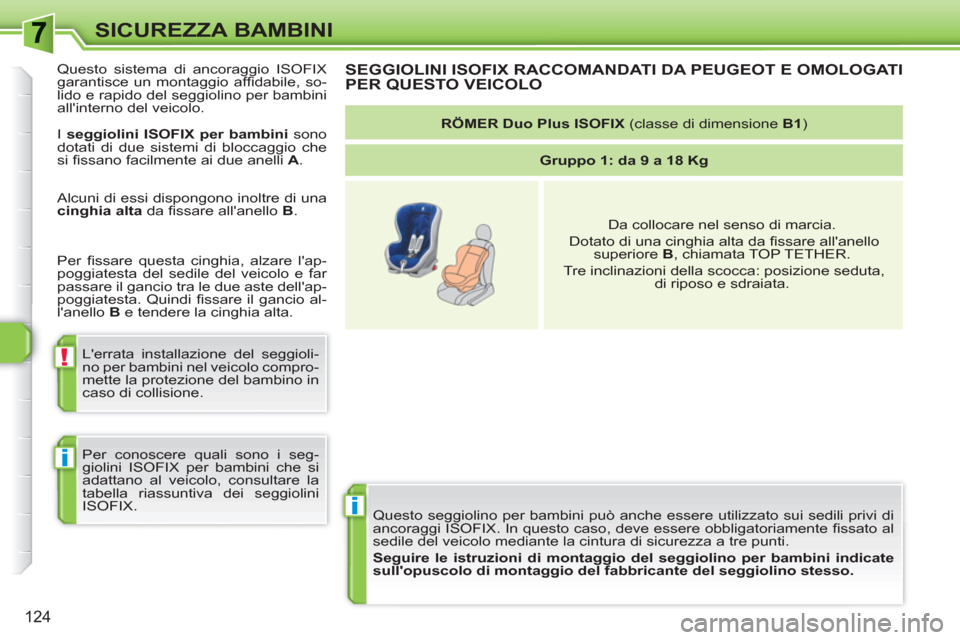 Peugeot 308 SW BL 2010.5 Manuale del proprietario (in Italian) i
!
i
124
SICUREZZA BAMBINI
Questo seggiolino per bambini può anche essere utilizzato sui sedili privi di
ancoraggi ISOFIX. In questo caso, deve essere obbligatoriamente fi ssato al
sedile del v Peugeot 308 SW BL 2010.5 Manuale del proprietario (in Italian) i
!
i
124
SICUREZZA BAMBINI
Questo seggiolino per bambini può anche essere utilizzato sui sedili privi di
ancoraggi ISOFIX. In questo caso, deve essere obbligatoriamente fi ssato al
sedile del v