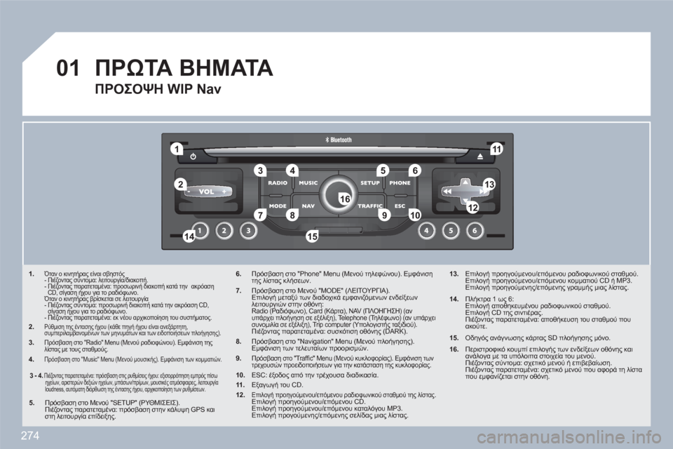 Peugeot 308 SW BL 2010.5  Εγχειρίδιο χρήσης (in Greek) 274
01
11
55
101
22
334466
131
111
99
144155
77881212161
1.Όταν ο κινητήρας είναι σβηστός   - Πιέζοντας σύντομα: λειτουργία/διακοπή. ηήρ 