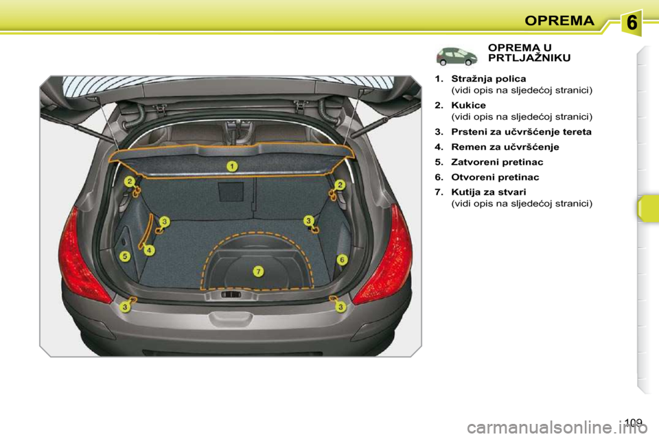 Peugeot 308 SW BL 2009.5  Vodič za korisnike (in Croatian) 109
OPREMA
OPREMA U �P�R�T�L�J�A�Ž�N�I�K�U� 
    
1.     �S�t�r�a�ž�n�j�a� �p�o�l�i�c�a    
�  �(�v�i�d�i� �o�p�i�s� �n�a� �s�l�j�e�d�e�ć�o�j� �s�t�r�a�n�i�c�i�)�  
  
2.     �K�u�k�i�c�e    
�  �(