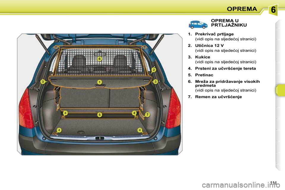 Peugeot 308 SW BL 2009.5  Vodič za korisnike (in Croatian) 111
OPREMA
OPREMA U �P�R�T�L�J�A�Ž�N�I�K�U� 
   
1.     �P�r�e�k�r�i�v�a�č� �p�r�t�l�j�a�g�e    
�  �(�v�i�d�i� �o�p�i�s� �n�a� �s�l�j�e�d�e�ć�o�j� �s�t�r�a�n�i�c�i�)�  
  
2.     �U�t�i�č�n�i�c�a