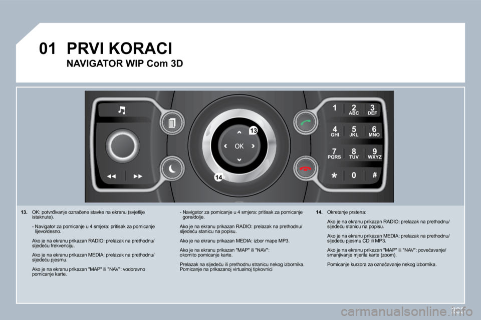 Peugeot 308 SW BL 2009.5  Vodič za korisnike (in Croatian) �2�3�3
�0�1
2
ABC 3
DEF
5
JKL
4
GHI 6
MNO
8
TUV
7
PQRS 9
WXYZ
0
* #
1
�1�3
�1�4
� � �1�3�.� �  �O�K�:� �p�o�t�v�r�đ�i�v�a�n�j�e� �o�z�n�a�č�e�n�e� �s�t�a�v�k�e� �n�a� �e�k�r�a�n�u� �(�s�v�j�e�t�l
�i