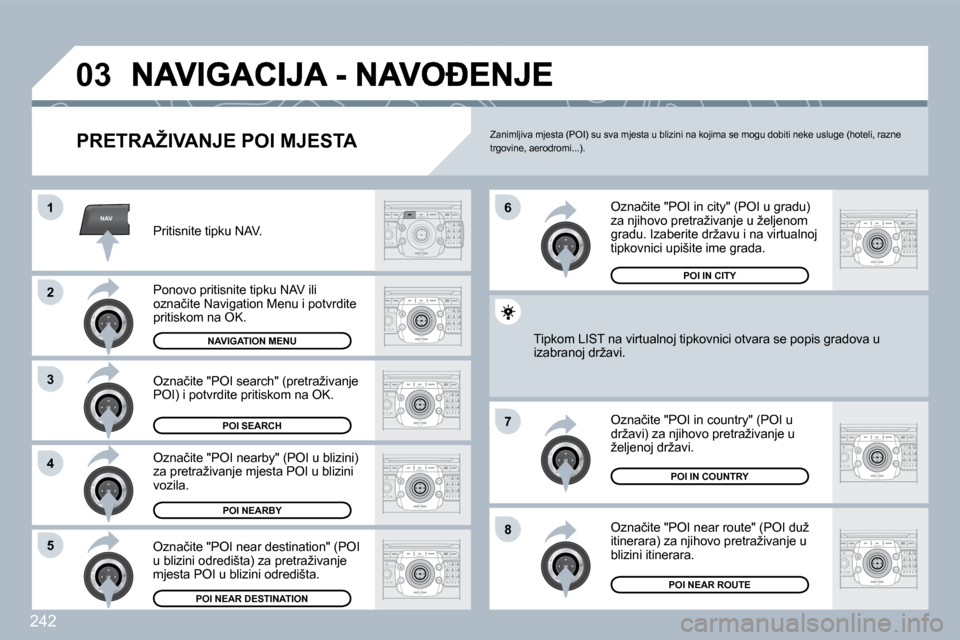 Peugeot 308 SW BL 2009.5  Vodič za korisnike (in Croatian) �2�4�2
NAV
�0�3
�1
�2
�3
�4
�7
�8�5
�6
� � �P�R�E�T�R�A�Ž�I�V�A�N�J�E� �P�O�I� �M�J�E�S�T�A� 
� � �P�r�i�t�i�s�n�i�t�e� �t�i�p�k�u� �N�A�V�.� � 
� � �P�o�n�o�v�o� �p�r�i�t�i�s�n�i�t�e� �t�i�p�k�u� �N