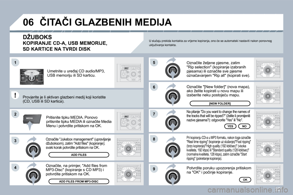 Peugeot 308 SW BL 2009.5  Vodič za korisnike (in Croatian) �2�5�1
2
ABC 3
DEF
5
JKL
4
GHI 6
MNO
8
TUV
7
PQRS 9
WXYZ
0
* #
1
RADIO MEDIA
NAV ESC TRAFFIC
SETUP
ADDRBOOK
�1
�2
�3
�4
�5
�6
�7
�8
�9
MEDIA
�0�6
� � �O�z�n�a�č�i�t�e� �"�J�u�k�e�b�o�x� �m�a�n�a�g�e�