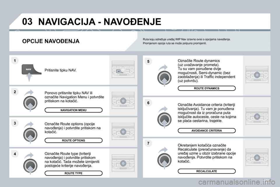 Peugeot 308 SW BL 2009.5  Vodič za korisnike (in Croatian) 277
�4
�3
�2
�1
�7
�6
�5
�0�3� �N�A�V�I�G�A�C�I�J�A� �-� �N�A�V�O�E�N�J�E� 
� � �O�P�C�I�J�E� �N�A�V�O�E�N�J�A� 
� � �O�z�n�a�č�i�t�e� �R�o�u�t�e� �d�y�n�a�m�i�c�s�(�u�z� �u�v�a�ž�a�v�a�n�j�e� �