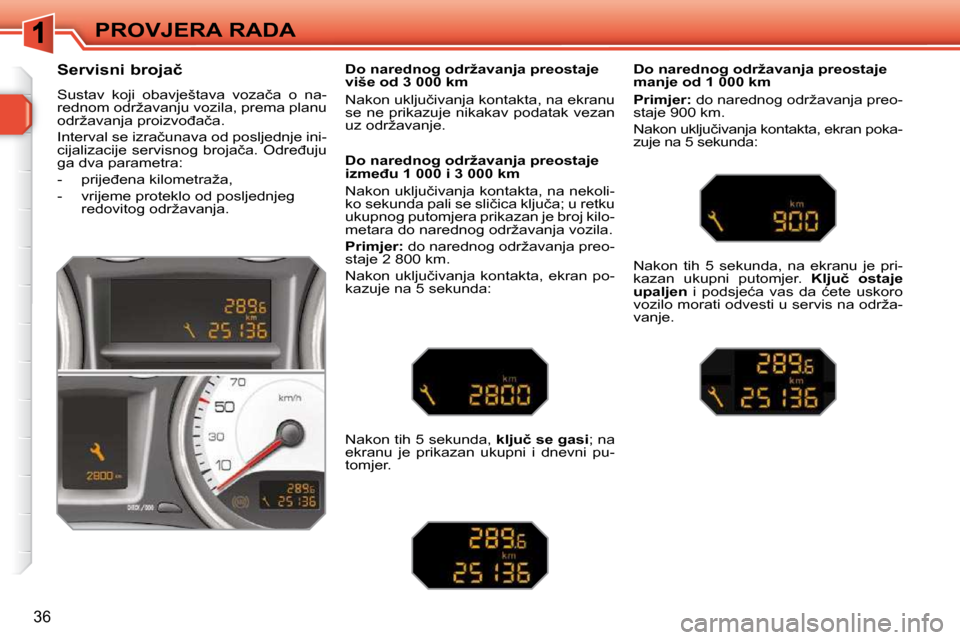 Peugeot 308 SW BL 2009.5  Vodič za korisnike (in Croatian) 36
PROVJERA RADA
       
�S�e�r�v�i�s�n�i� �b�r�o�j�a�č�  
� �S�u�s�t�a�v�  �k�o�j�i�  �o�b�a�v�j�e�š�t�a�v�a�  �v�o�z�a�č�a�  �o�  �n�a�- 
�r�e�d�n�o�m� �o�d�r�ž�a�v�a�n�j�u� �v�o�z�i�l�a�,� �p�r