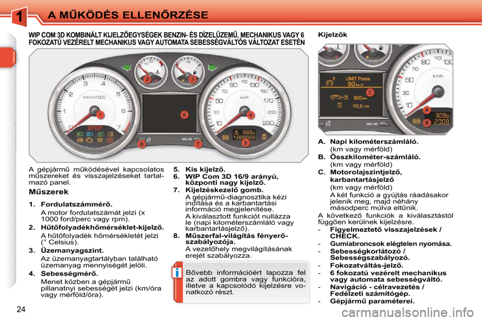 Peugeot 308 SW BL 2009.5  Kezelési útmutató (in Hungarian) i
24
�A� �MB�K�Ö�D�É�S� �E�L�L�E�N4�R�Z�É�S�E
� � � � � � � � � � � � � �W�I�P� �C�O�M� �3�D� �K�O�M�B�I�N�Á�L�T� �K�I�J�E�L�Z4�E�G�Y�S�É�G�E�K� �B�E�N�Z�I�N�-� �É�S� �D�Í�Z�E�L�Ü�Z�E�MB�,
