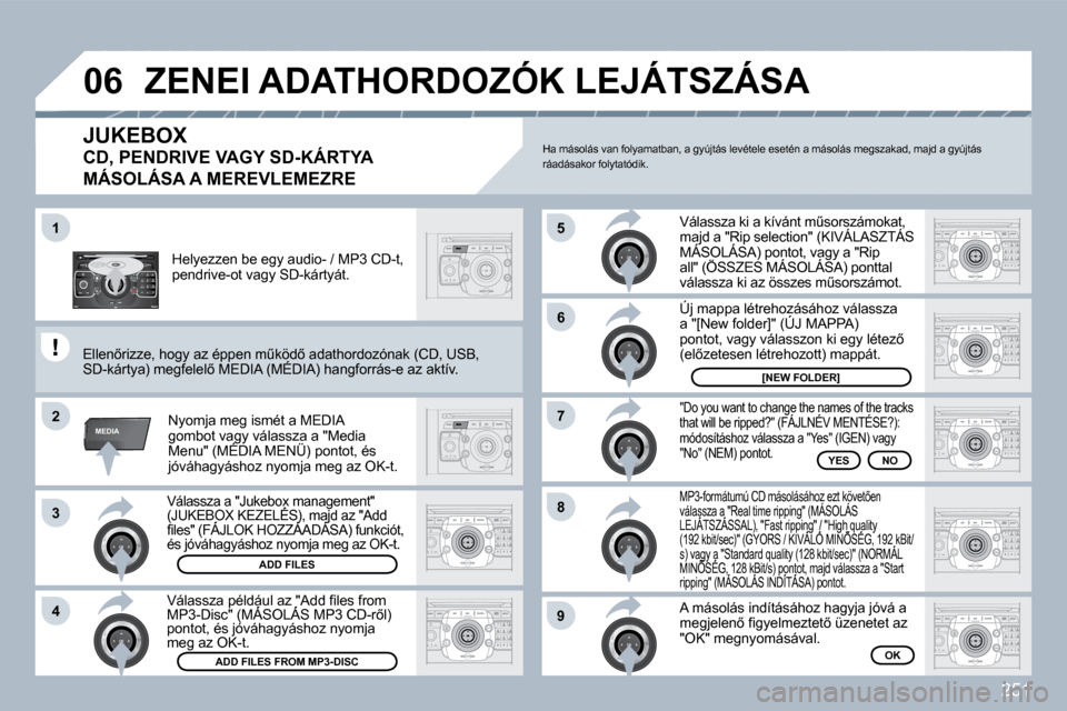 Peugeot 308 SW BL 2009.5  Kezelési útmutató (in Hungarian) �2�5�1
2
ABC 3
DEF
5
JKL
4
GHI 6
MNO
8
TUV
7
PQRS 9
WXYZ
0
* #
1
RADIO MEDIA
NAV ESC TRAFFIC
SETUP
ADDRBOOK
�1
�2
�3
�4
�5
�6
�7
�8
�9
MEDIA
�0�6
� � �V�á�l�a�s�s�z�a� �a� �"�J�u�k�e�b�o�x� �m�a�n�a�