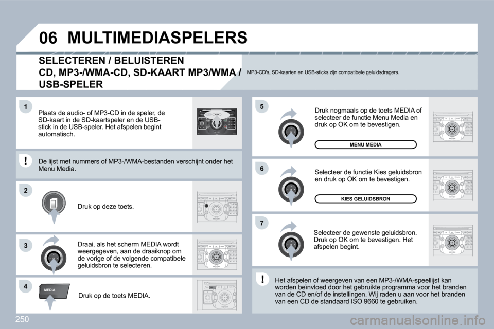Peugeot 308 SW BL 2009.5  Handleiding (in Dutch) 250
�4
�5
�6
�2
�7
3
�1
MEDIA
�0�6
2
ABC 3
DEF
5
JKL
4
GHI 6
MNO
8
TUV
7
PQRS 9
WXYZ
0
* #
1
RADIO MEDIA
NAV ESC TRAFFIC
SETUP
ADDRBOOK
  SELECTEREN / BELUISTEREN  
�C�D�,� �M�P�3�-�/�W�M�A�-�C�D�,� �