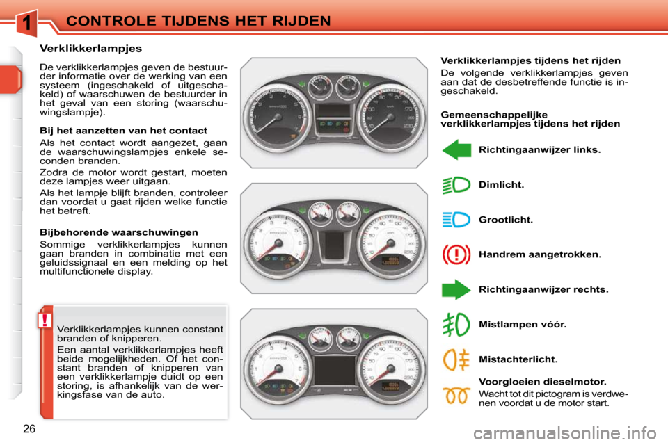 Peugeot 308 SW BL 2009.5 Handleiding (in Dutch) !
26
CONTROLE TIJDENS HET RIJDEN
Verklikkerlampjes kunnen constant
branden of knipperen.
Een aantal verklikkerlampjes heeft
beide mogelijkheden. Of het con-
stant branden of knippere Peugeot 308 SW BL 2009.5 Handleiding (in Dutch) !
26
CONTROLE TIJDENS HET RIJDEN
Verklikkerlampjes kunnen constant
branden of knipperen.
Een aantal verklikkerlampjes heeft
beide mogelijkheden. Of het con-
stant branden of knippere