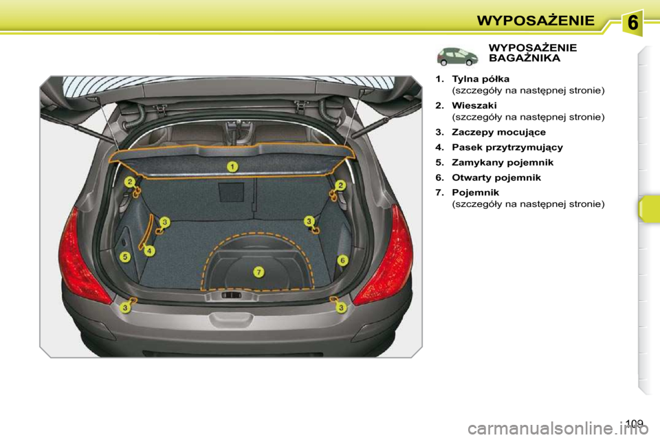 Peugeot 308 SW BL 2009.5  Instrukcja Obsługi (in Polish) 109
�W�Y�P�O�S�AF�E�N�I�E
� � � � � � � � � � � � � �W�Y�P�O�S�AF�E�N�I�E� �B�A�G�AF�N�I�K�A� 
    
1.     �T�y�l�n�a� �p�ó�ł�k�a    
�  �(�s�z�c�z�e�g�ó�ł�y� �n�a� �n�a�s�t
�p�n�e�j� �s�t�r�o