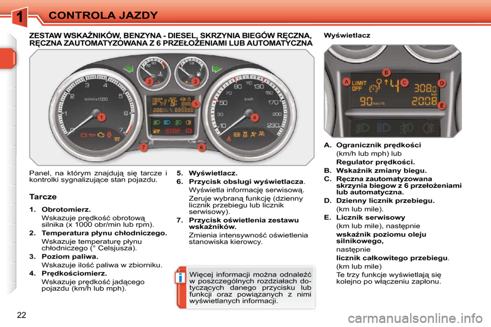 Peugeot 308 SW BL 2009.5  Instrukcja Obsługi (in Polish) i
22
CONTROLA JAZDY
� � � � � � � � � � � � � �Z�E�S�T�A�W� �W�S�K�AD�N�I�K�Ó�W�,� �B�E�N�Z�Y�N�A� �-� �D�I�E�S�E�L�,� �S�K�R�Z�Y�N�I�A� �B�I�E�G�Ó�W� �R&�C�Z�N�A�,� �R&�C�Z�N�A� �Z�A�U�T�O�M�A�T