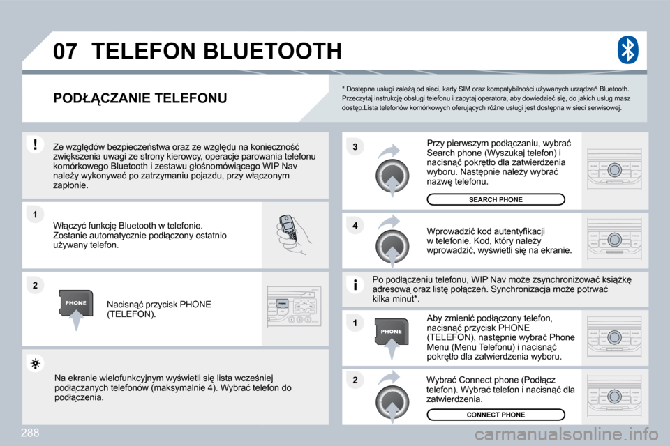 Peugeot 308 SW BL 2009.5  Instrukcja Obsługi (in Polish) 288
�1
�2
�3
�2
�1
�4
�0�7
� � �*� � � �D�o�s�t
�p�n�e� �u�s�ł�u�g�i� �z�a�l�eG"� �o�d� �s�i�e�c�i�,� �k�a�r�t�y� �S�I�M� �o�r
�a�z� �k�o�m�p�a�t�y�b�i�l�n�o;�c�i� �uG�y�w�a�n�y�c�h� �u�r�z"�d�