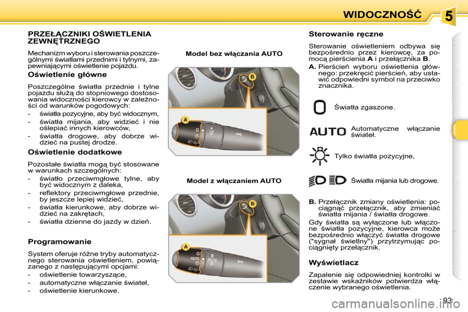 Peugeot 308 SW BL 2009.5  Instrukcja Obsługi (in Polish) 93
�W�I�D�O�C�Z�N�O:�Ć
� � � � � � � � � � � �P�R�Z�E�Ł�C�Z�N�I�K�I� �O:�W�I�E�T�L�E�N�I�A� �Z�E�W�N&�T�R�Z�N�E�G�O� 
 Mechanizm wyboru i sterowania poszcze- 
�g�ó�l�n�y�m�i� ;�w�i�a�t�ł�a�m