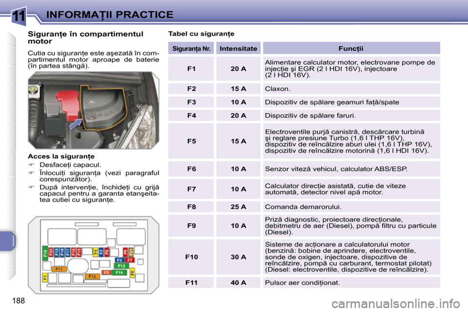Peugeot 308 SW BL 2009.5  Manualul de utilizare (in Romanian) 11
188
�I�N�F�O�R�M�A�I�I� �P�R�A�C�T�I�C�E
� � �S�i�g�u�r�a�n=�e� �î�n� �c�o�m�p�a�r�t�i�m�e�n�t�u�l�  
�m�o�t�o�r�  
� �C�u�t�i�a� �c�u� �s�i�g�u�r�a�n=�e� �e�s�t�e� �a�ş�e�z�a�t � �î�n� �c�