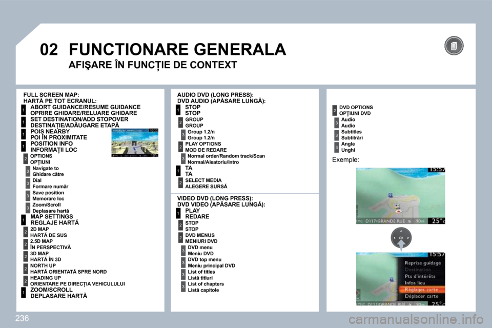 Peugeot 308 SW BL 2009.5  Manualul de utilizare (in Romanian) �2�3�6
 
�0�2
�1
�1
�1
�1
�1
2
�1
2
2
2
2
2
�1
�3
�3
�3
�3�1
2
2
�3
�3
�3
�3
2
�3
2
�3
�1
2
2
�3
�3
�3
� �F�U�N�C�T�I�O�N�A�R�E� �G�E�N�E�R�A�L�A� 
� � �A�F�I�Ş�A�R�E� �Î�N� �F�U�N�C�I�E� �D�E� �C