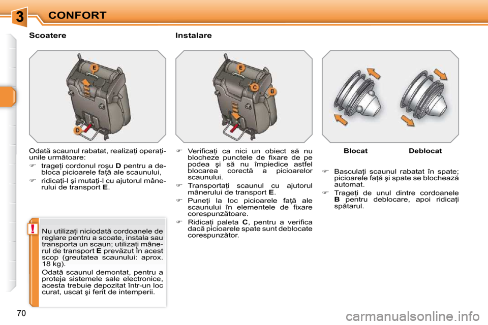 Peugeot 308 SW BL 2009.5  Manualul de utilizare (in Romanian) !
�7�0
CONFORT
� � �S�c�o�a�t�e�r�e�  � � �I�n�s�t�a�l�a�r�e�  
� �O�d�a�t � �s�c�a�u�n�u�l� �r�a�b�a�t�a�t�,� �r�e�a�l�i�z�a=�i� �o�p�e�r�a=�i�- 
�u�n�i�l�e� �u�r�m �t�o�a�r�e�:�  
   
� � �  