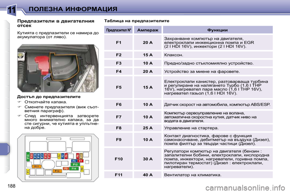 Peugeot 308 SW BL 2009.5  Ръководство за експлоатация (in Bulgarian) 11
�1�8�8
feb?AdW� BdkegcWmBv
� � fj_^iwabl_eb� y� ^ybzwl_eÖby�  
hlk_d�  
� amlbylw� k� ij_^iwabl_eb� k_� Öwfbjw� ^h�  
