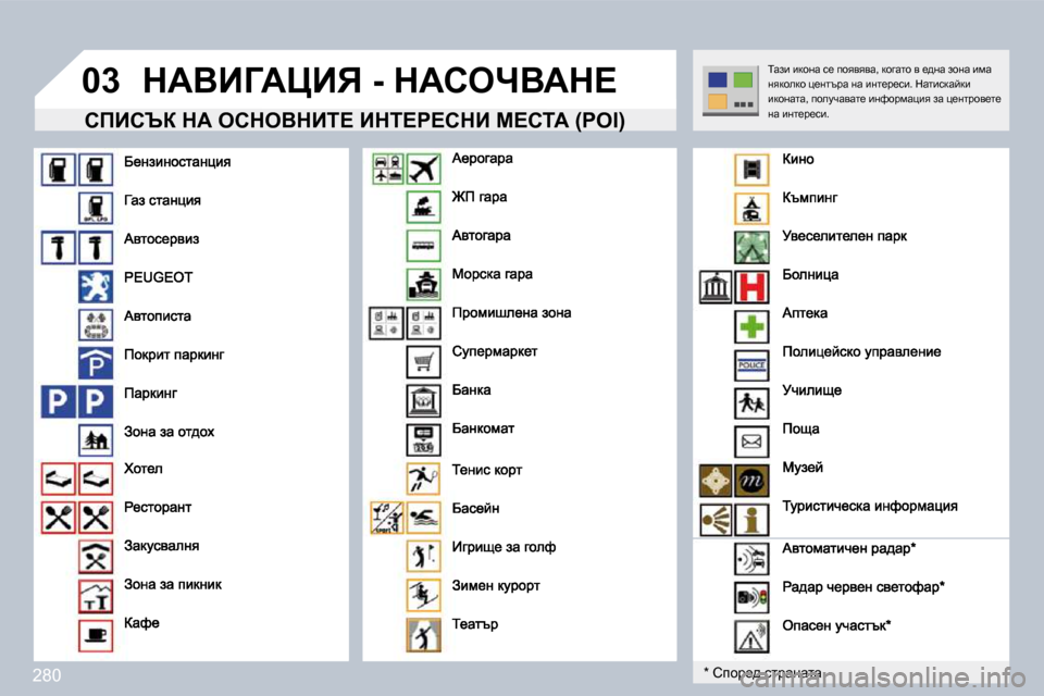 Peugeot 308 SW BL 2009.5  Ръководство за експлоатация (in Bulgarian) �2�8�0
�0�3� dWYBZWmBv� �-� dWhenYWd?� 
� � hfBhqa� dW� ehdeYdBi?� Bdi?g?hdB� c?hiW� �(�P�O�I�)� � � hfBhqa� dW� ehdeYdBi?� Bdi?g