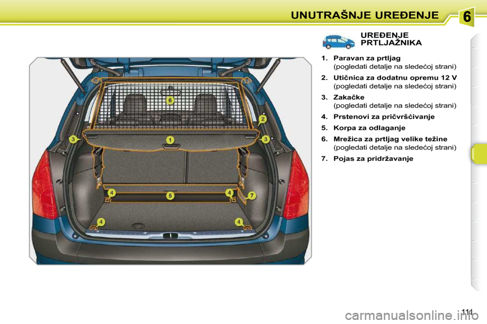 Peugeot 308 SW BL 2009.5  Упутство за употребу (in Serbian) 111
�U�N�U�T�R�A�Š�N�J�E� �U�R�E�E�N�J�E
�U�R�E�E�N�J�E� �P�R�T�L�J�A�Ž�N�I�K�A� 
   
1.     �P�a�r�a�v�a�n� �z�a� �p�r�t�l�j�a�g    
�  �(�p�o�g�l�e�d�a�t�i� �d�e�t�a�l�j�e� �n�a� �s�l�e�d�e�ć