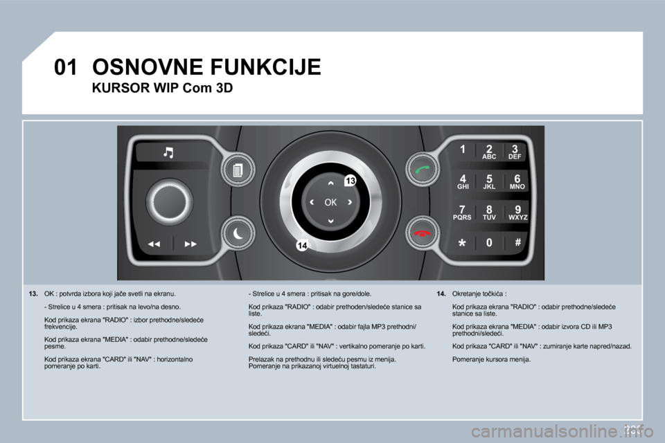 Peugeot 308 SW BL 2009.5  Упутство за употребу (in Serbian) �2�3�3
�0�1
2
ABC 3
DEF
5
JKL
4
GHI 6
MNO
8
TUV
7
PQRS 9
WXYZ
0
* #
1
�1�3
�1�4
� � �1�3�.� �  �O�K� �:� �p�o�t�v�r�d�a� �i�z�b�o�r�a� �k�o�j�i� �j�a�č�e� �s�v�e�t�l�i� �n�a� �e�k�r�a�n�u�.� � 
�  �-