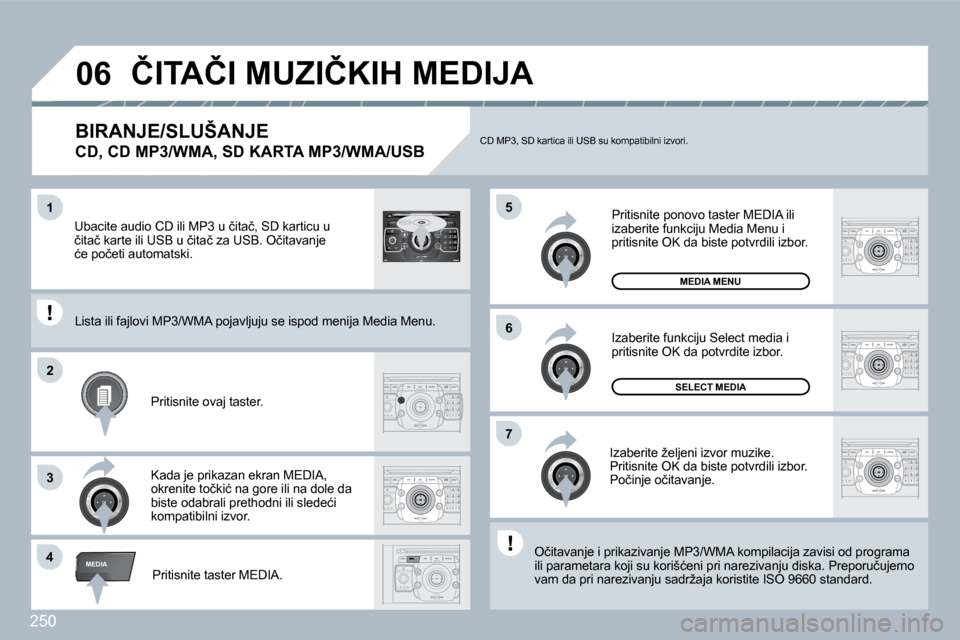 Peugeot 308 SW BL 2009.5  Упутство за употребу (in Serbian) �2�5�0
�4
�5
�6
�2
�7
�3
�1
MEDIA
�0�6
2
ABC 3
DEF
5
JKL
4
GHI 6
MNO
8
TUV
7
PQRS 9
WXYZ
0
* #
1
RADIO MEDIA
NAV ESC TRAFFIC
SETUP
ADDRBOOK
� � �B�I�R�A�N�J�E�/�S�L�U�Š�A�N�J�E� � � 
�C�D�,� �C�D� �M